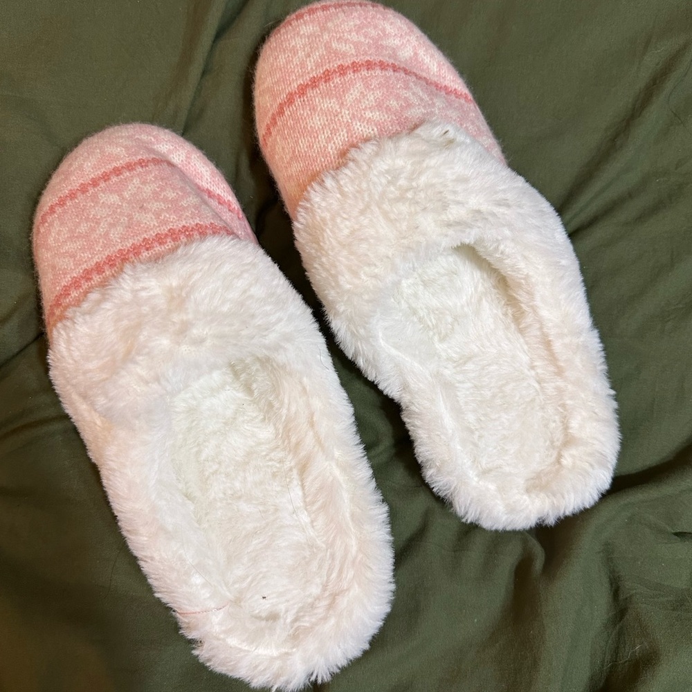 Cozy Pink and White Fuzzy Slippers